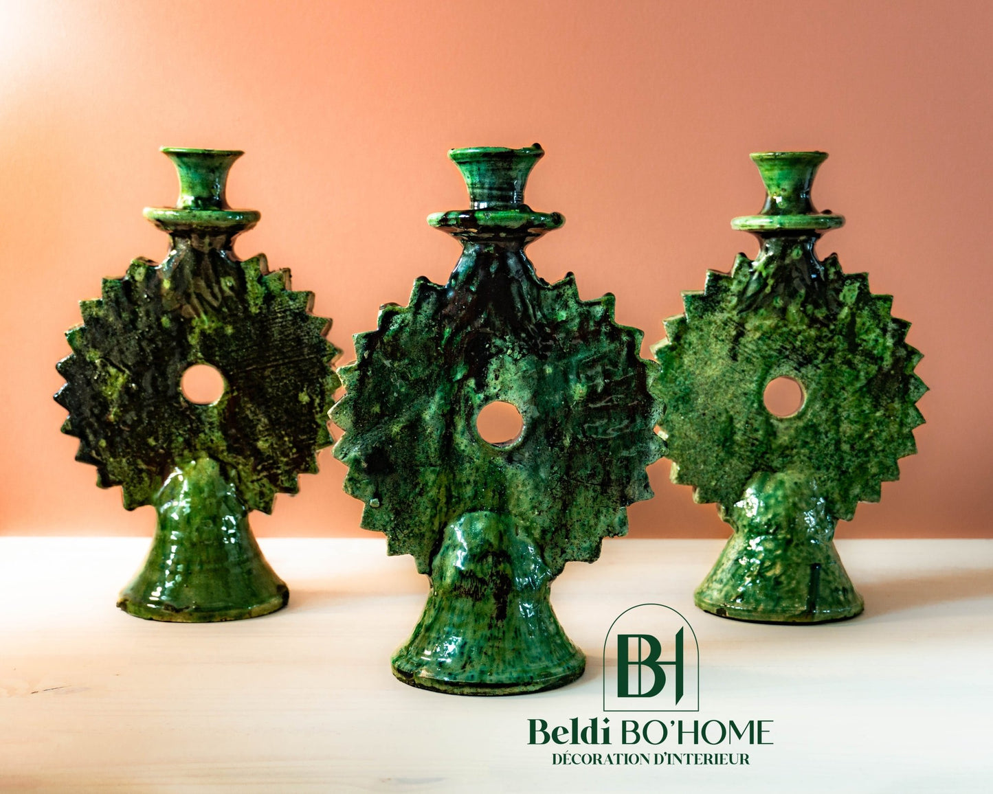 Bougeoir SHAMSI en forme de Soleil - Poterie de Tamegroute - BELDI BOHOME