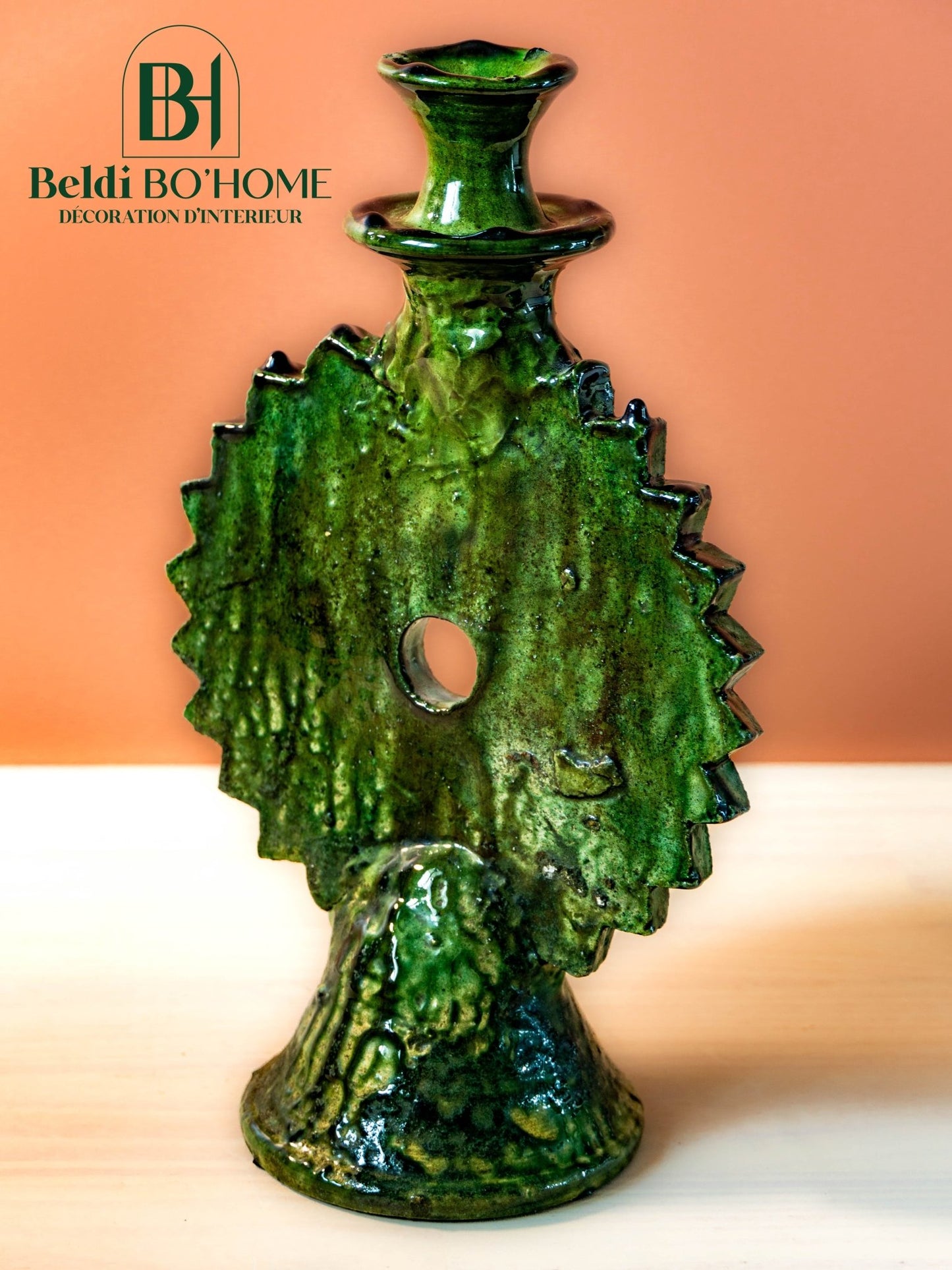 Bougeoir SHAMSI en forme de Soleil - Poterie de Tamegroute - BELDI BOHOME