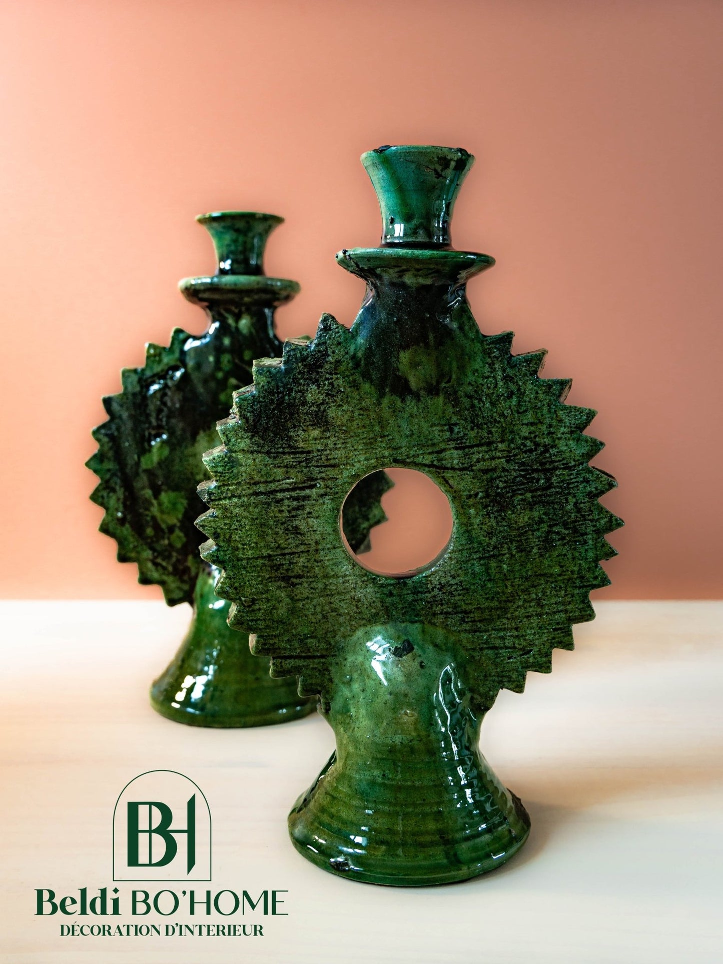 Bougeoir SHAMSI en forme de Soleil - Poterie de Tamegroute - BELDI BOHOME