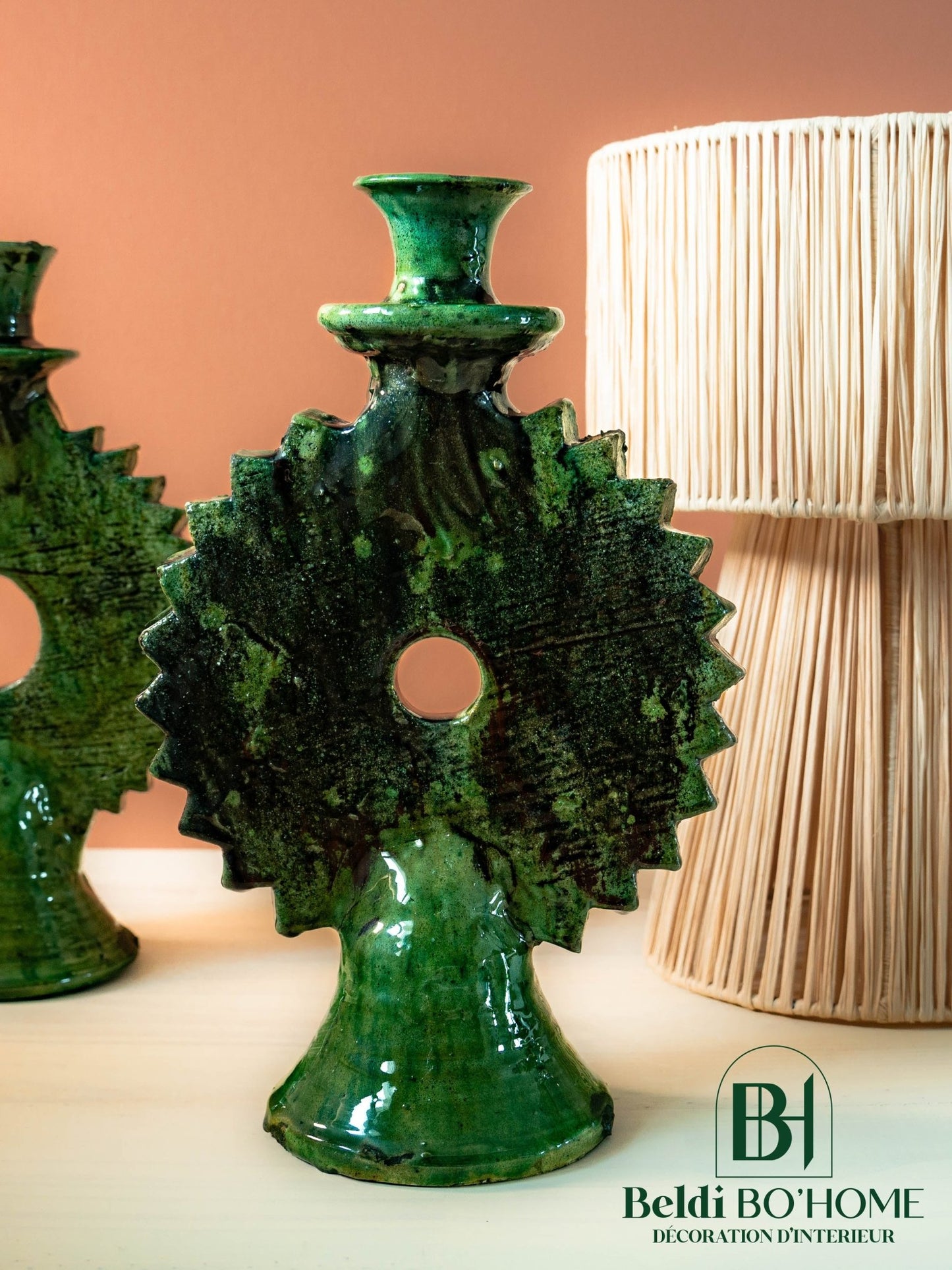 Bougeoir SHAMSI en forme de Soleil - Poterie de Tamegroute - BELDI BOHOME